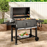 Barrel Charcoal Outdoor Grill Wide 160cm with Side Shelves BBQ Grills Living and Home 