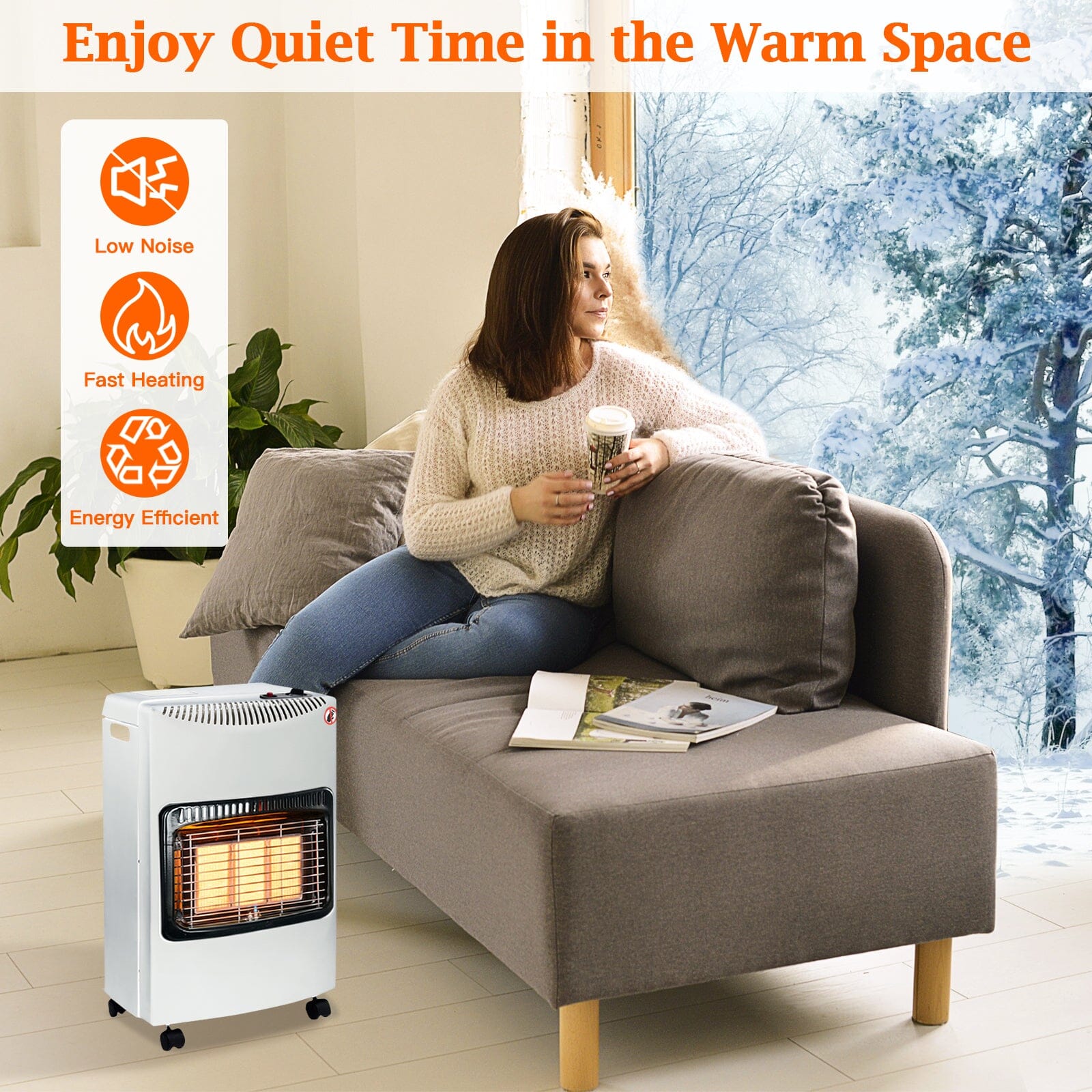 Black 4.2KW Portable Heater Free Standing Heating Cabinet Butane Gas Heater Space Heaters Living and Home 