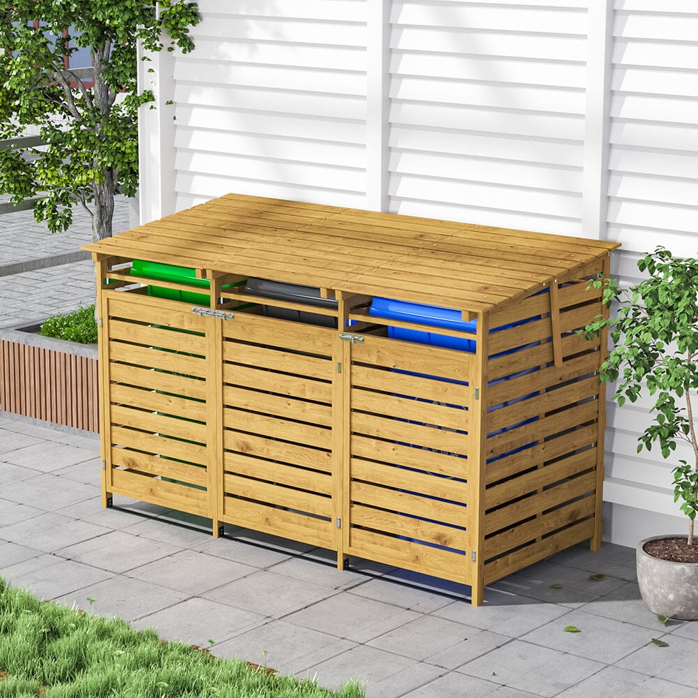Livingandhome Outdoor Spruce Wood Trash Can Storage Shed Living and Home Natural Wood M 