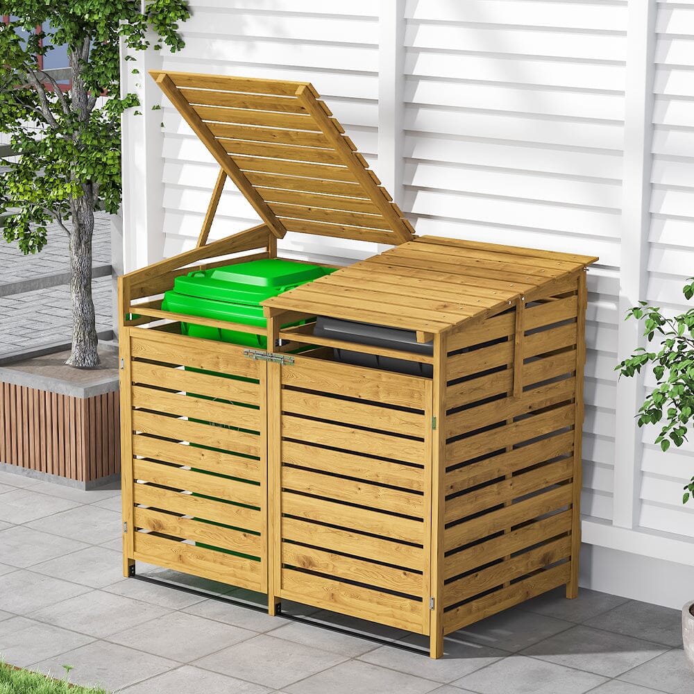 Livingandhome Outdoor Spruce Wood Trash Can Storage Shed Living and Home 