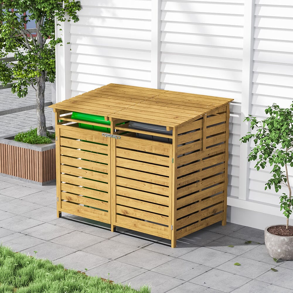 Livingandhome Outdoor Spruce Wood Trash Can Storage Shed Living and Home Natural Wood S 