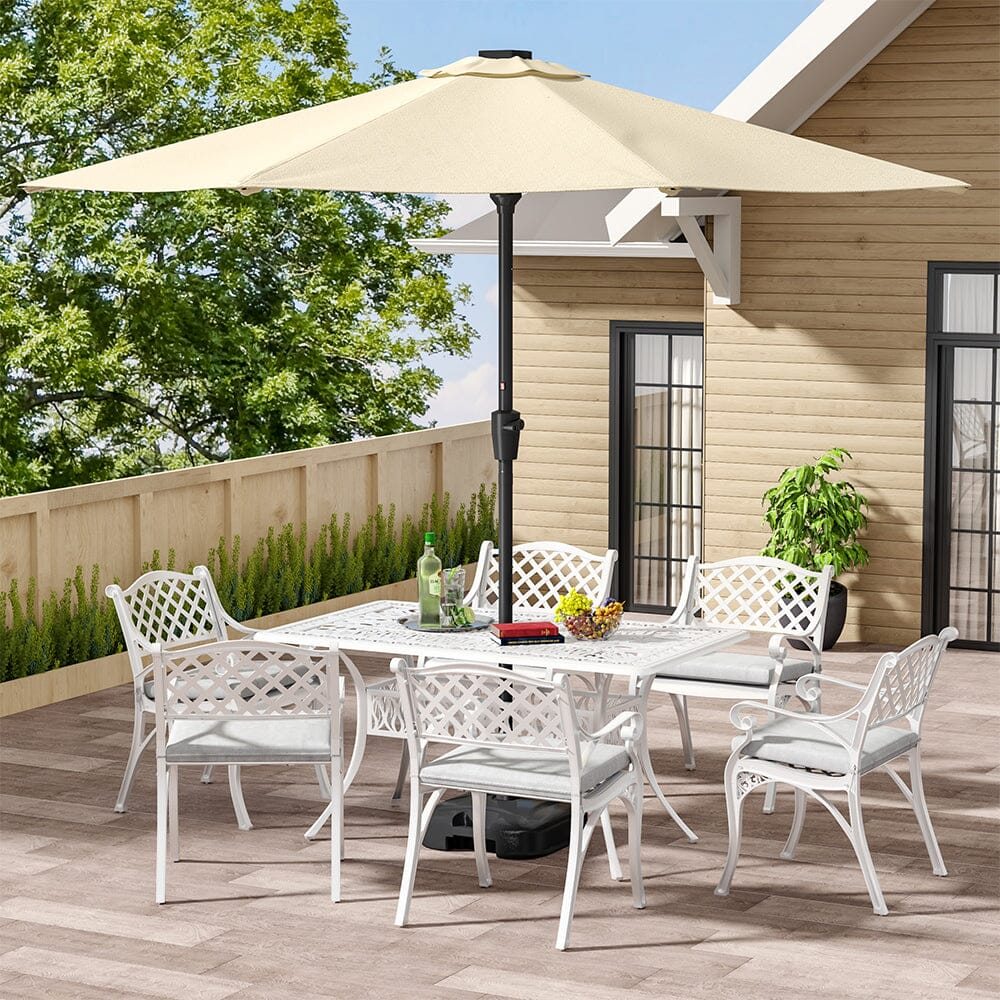 7Pcs Garden Dining Table and Chairs Set with Cushions Garden Dining Sets Living and Home White Table with 4 Chairs 