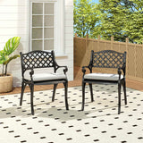 Set of 2 Garden Chairs Cast Aluminium Armchairs with Cushion Black/White Patio Side Chairs Living and Home Black 