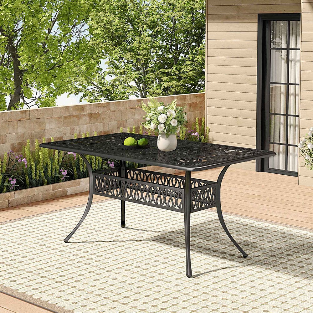 150cm Wide Garden Dining Table Hollow Cast Aluminium Tables White/Blac ...