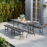 2 pcs Portable Outdoor Folding Chairs - Rattan Plastic, Black Foldable Design Garden Dining Sets Living and Home 