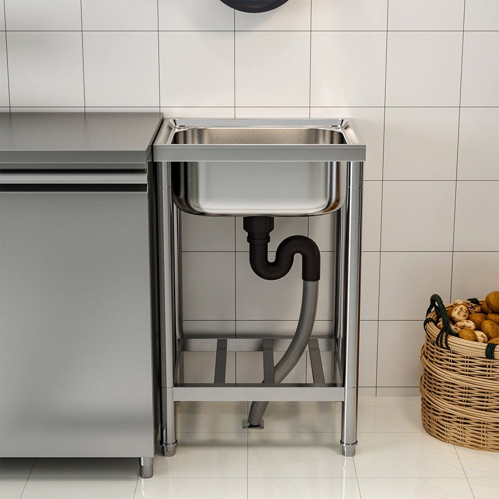 50cm W Silver Kitchen Commercial Sink Stainless Steel with Shelf