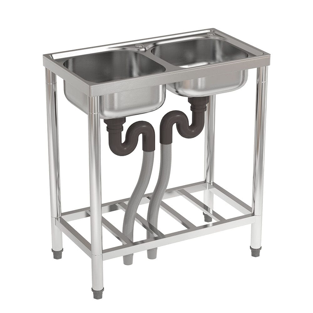 Two Compartment Stainless Steel Sink with Shelf Kitchen Sinks Living and Home 