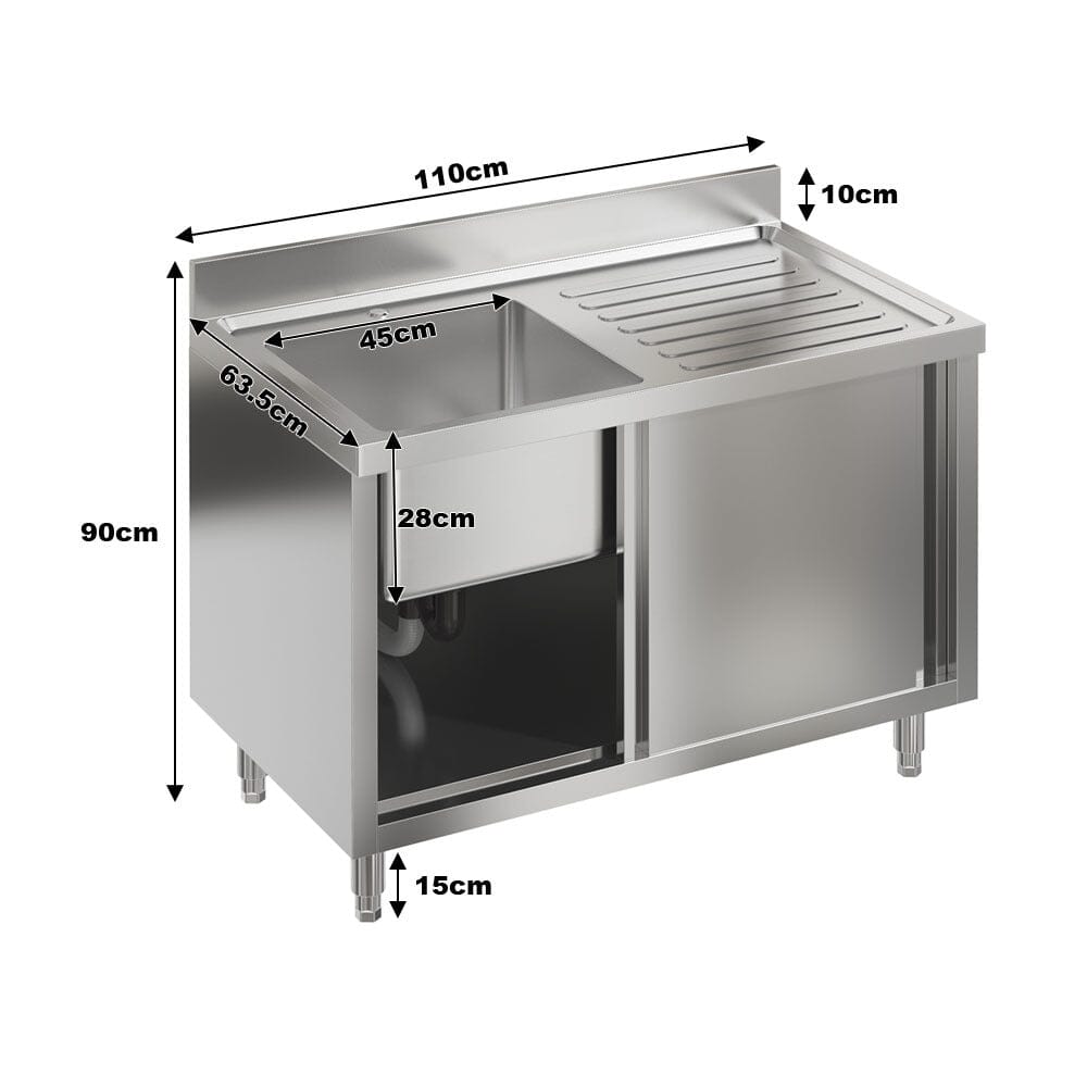 Dismantlable 201 Stainless Steel Single Sink Cabinet with Left-Side Sink Living and Home 