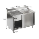 Dismantlable 201 Stainless Steel Single Sink Cabinet with Left-Side Sink Living and Home 