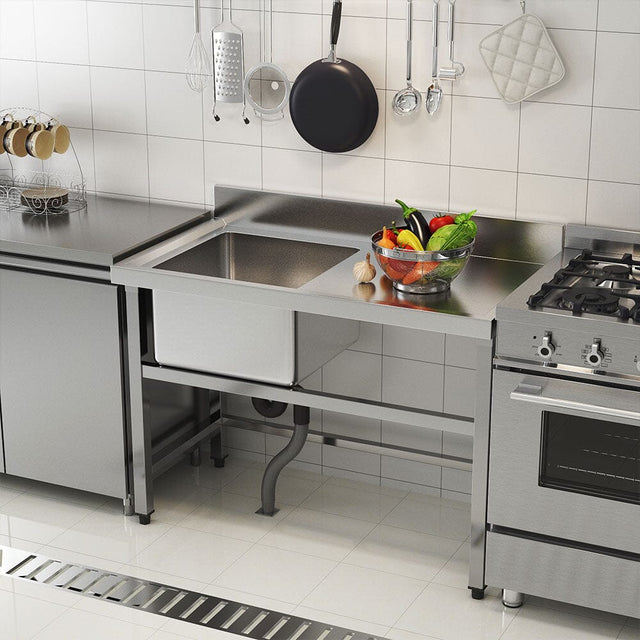 Stainless Steel One Compartment Commercial Sink with Right Drainboard Kitchen Sinks Living and Home 