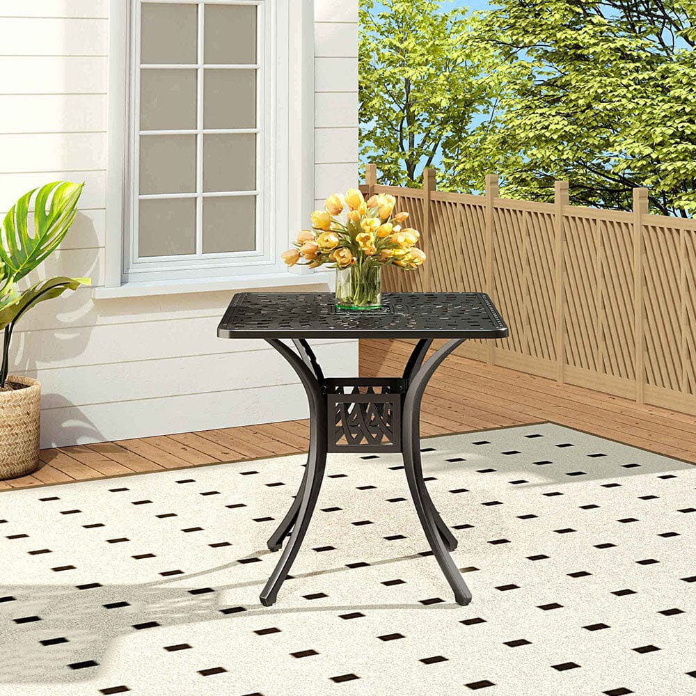 Black 2.6ft Cast Aluminium Square Garden Dining Table for Outdoors ...