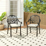 Set of 2 Outdoor Cast Aluminum Dining Chairs with Cushions Patio Side Chairs Living and Home 