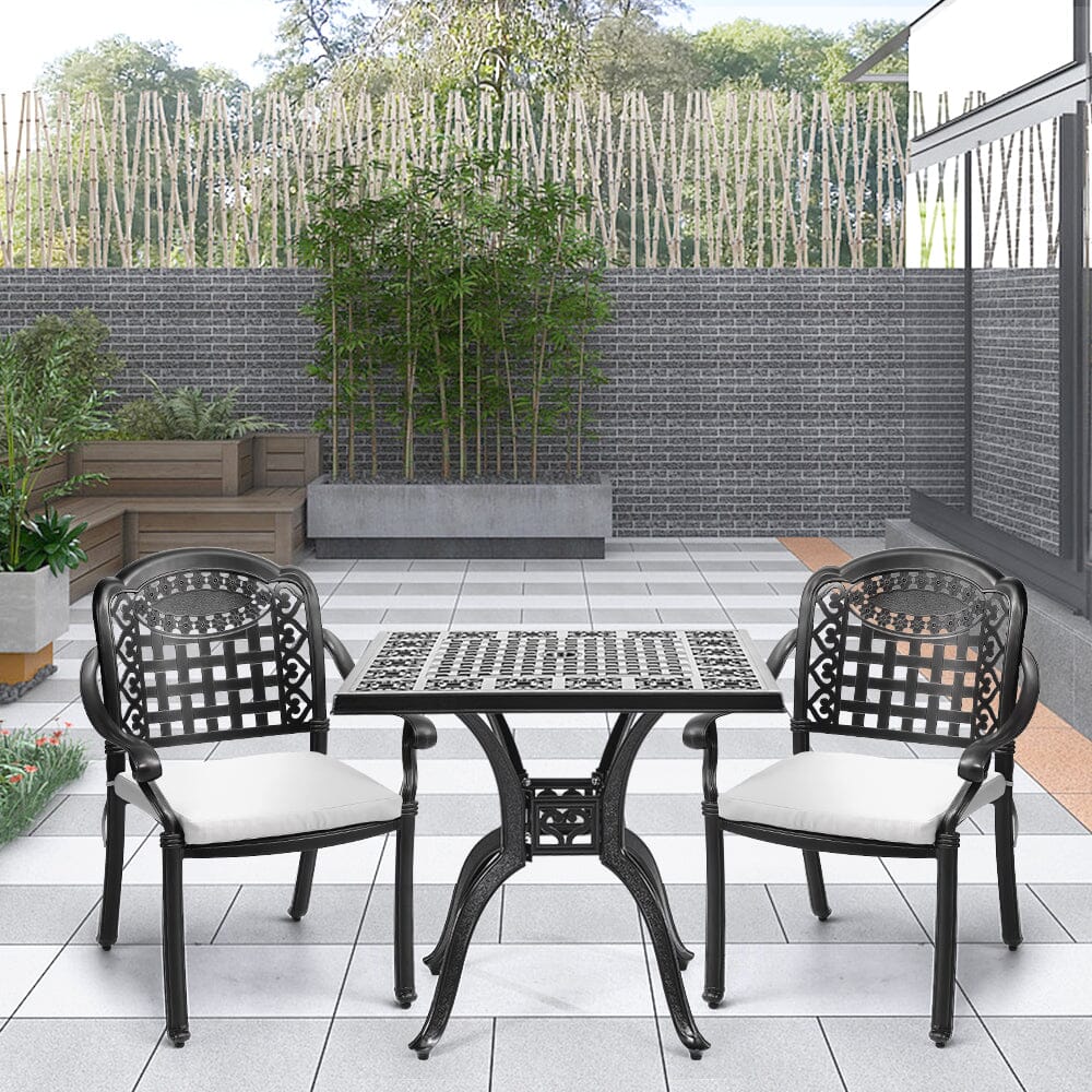 Set of 2 Outdoor Dining Chairs with Cushions Cast Aluminum Garden Seating Living and Home 