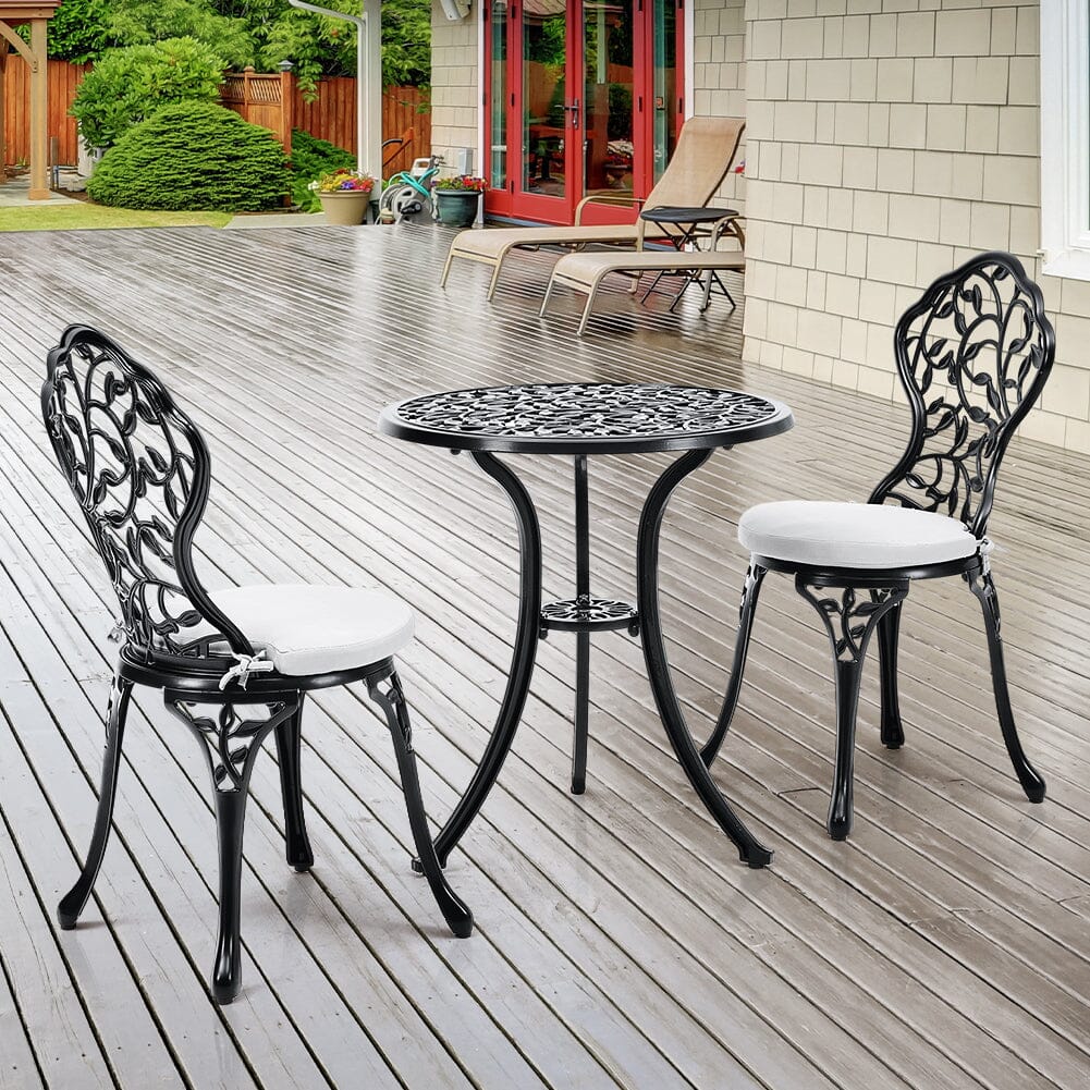 3pcs Black Cast Aluminum Bistro Table and Chairs Set – Living and Home