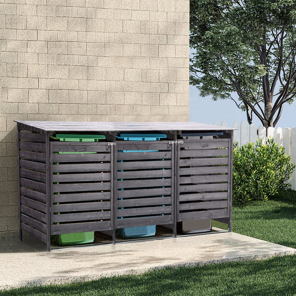 Livingandhome Outdoor Spruce Wood Trash Can Storage Shed Living and Home 
