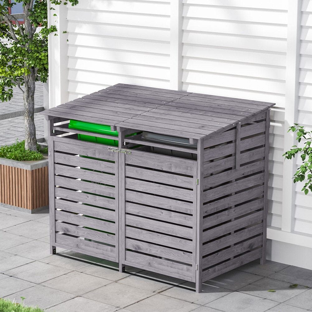 Livingandhome Outdoor Spruce Wood Trash Can Storage Shed Living and Home 