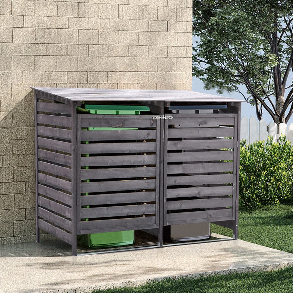Livingandhome Outdoor Spruce Wood Trash Can Storage Shed Living and Home 