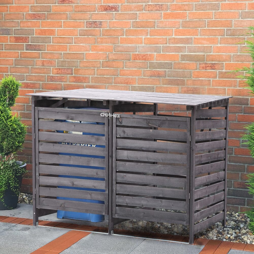 Livingandhome Outdoor Spruce Wood Trash Can Storage Shed Living and Home Grey S 