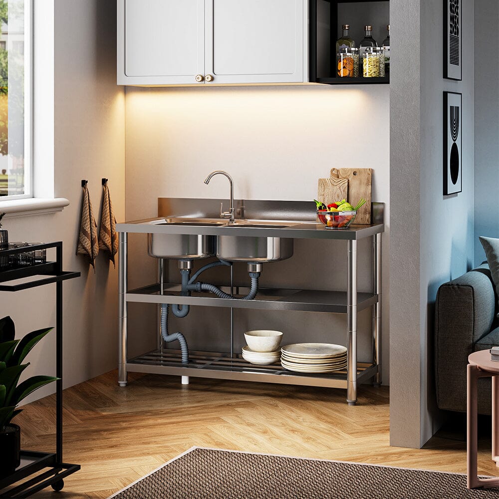 Stainless Steel One Compartment Sink with Shelves Living and Home 