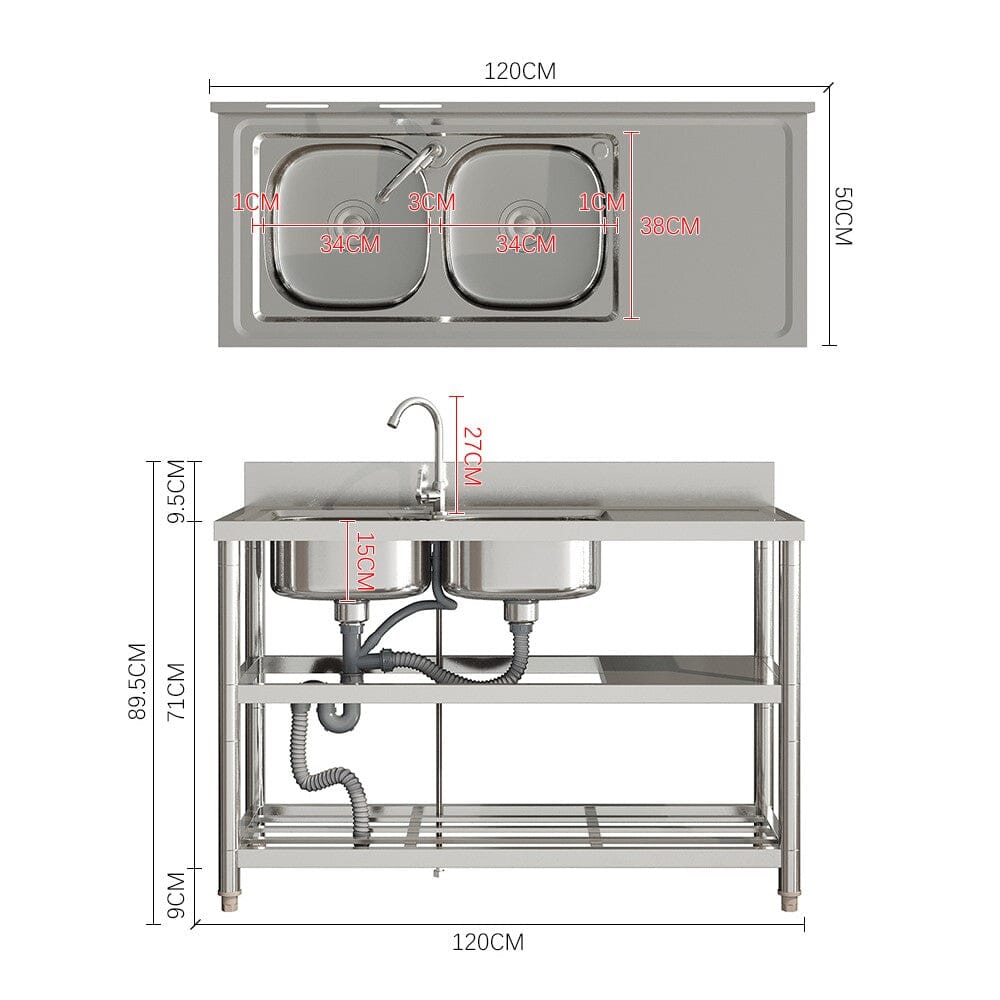 Stainless Steel One Compartment Sink with Shelves Living and Home 
