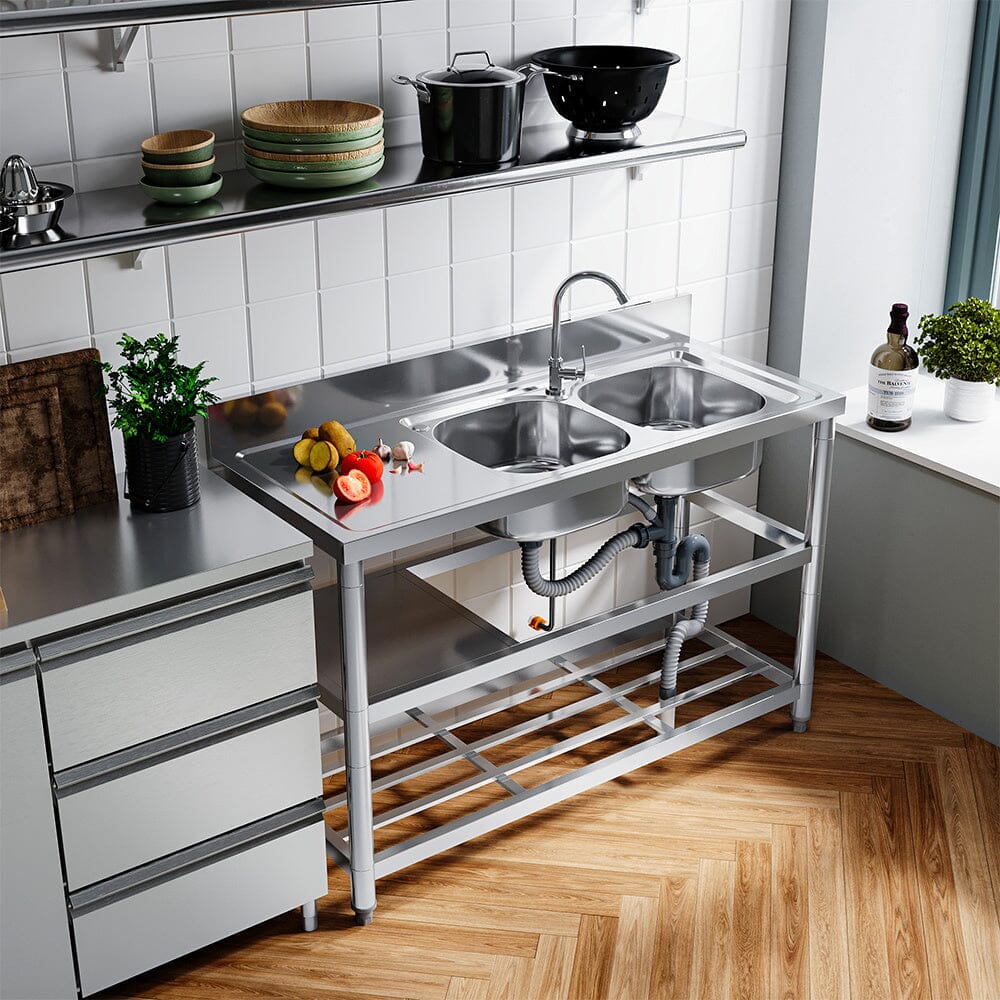 Stainless Steel One Compartment Sink with Shelves Living and Home Version B 