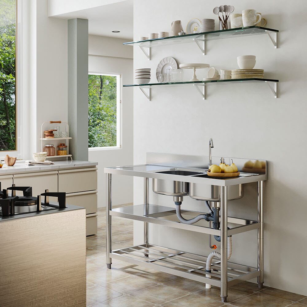 Stainless Steel One Compartment Sink with Shelves Living and Home 