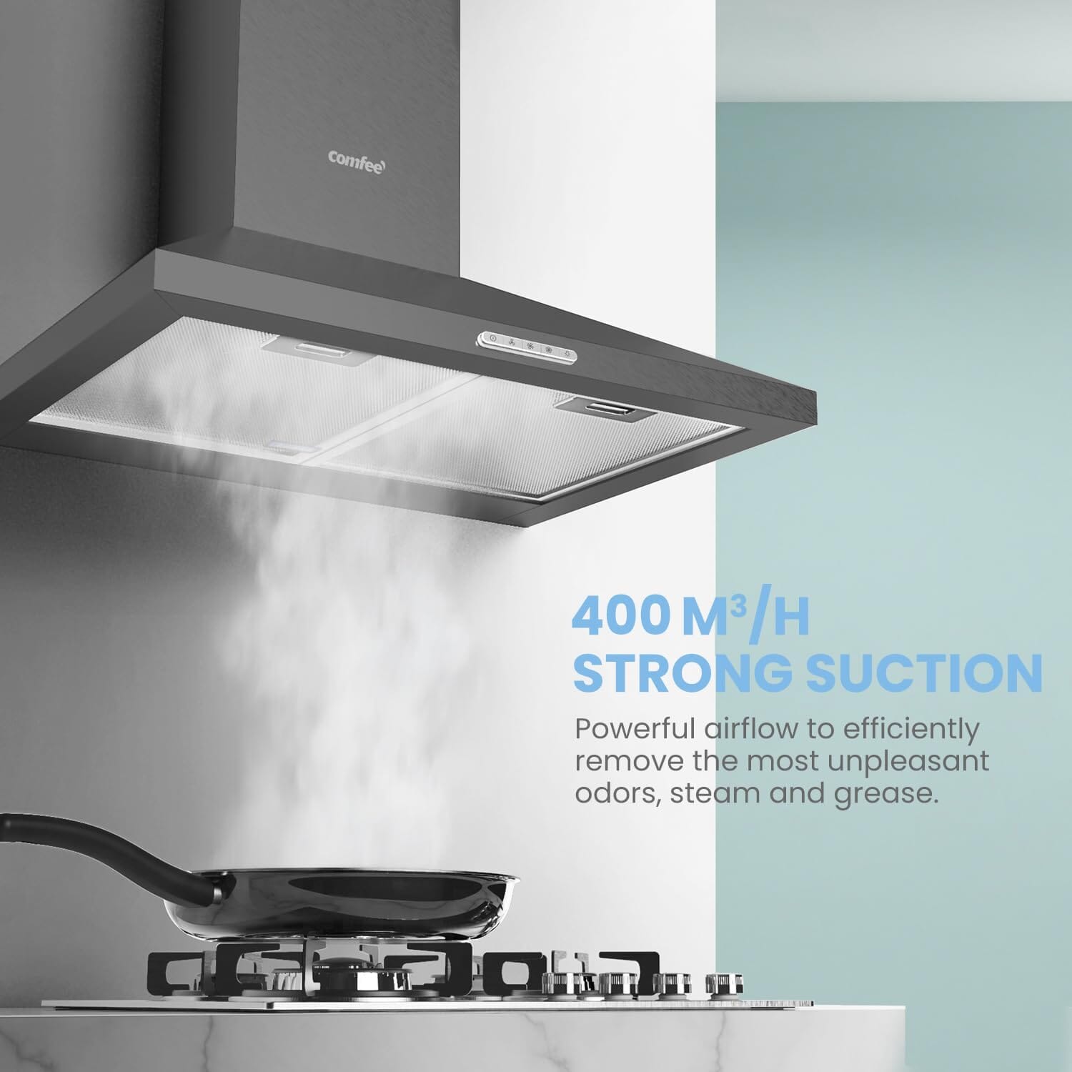 Black 60CM/ 90CM Wall-mounted 3-Speed Chimney Range Hood Cooker Extractor Living and Home 60CM 