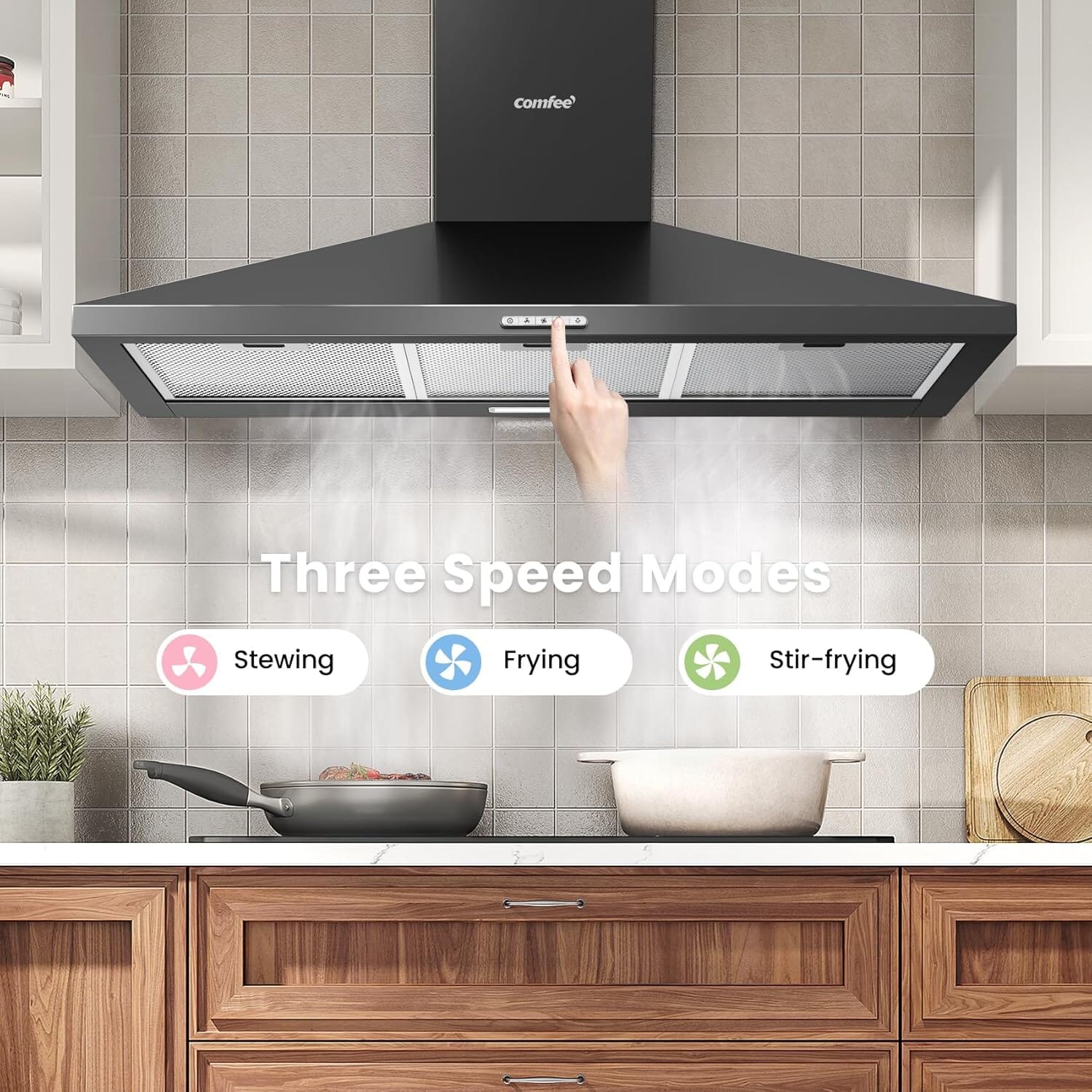 Black 60CM/ 90CM Wall-mounted 3-Speed Chimney Range Hood Cooker Extractor Living and Home 