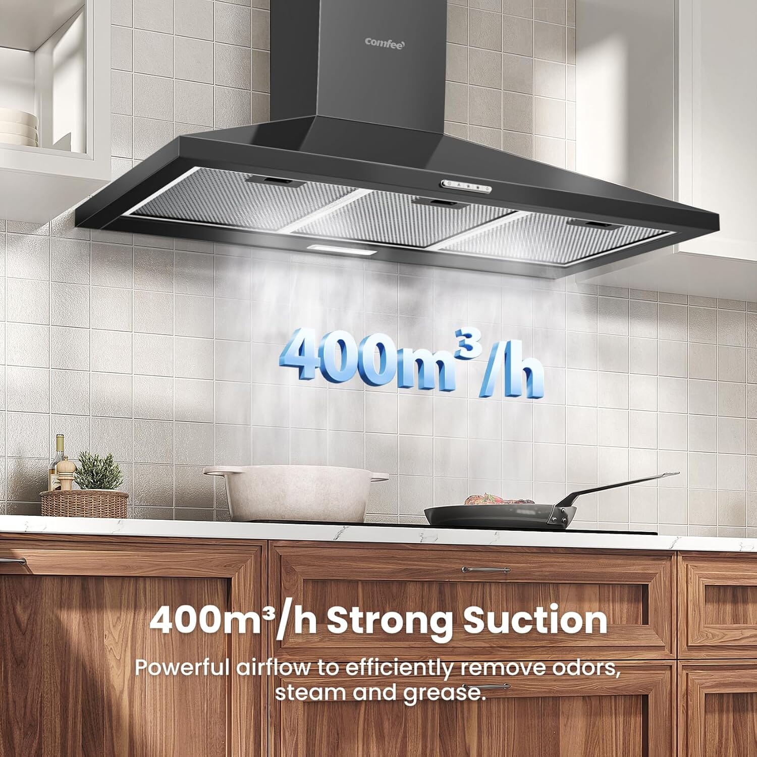 Black 60CM/ 90CM Wall-mounted 3-Speed Chimney Range Hood Cooker Extractor Living and Home 90CM 