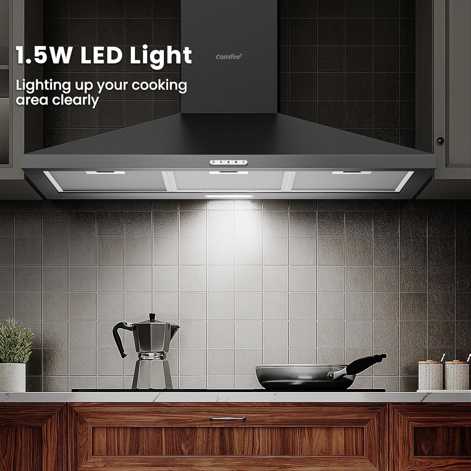 Black 60CM/ 90CM Wall-mounted 3-Speed Chimney Range Hood Cooker Extractor Living and Home 