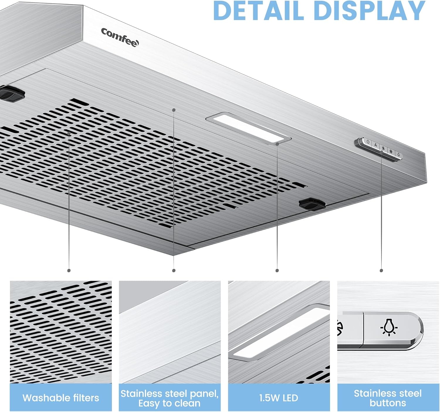 60cm Under Cabinet Wall-Mount Cooker Range Hood with 3-Speed Modes Living and Home 