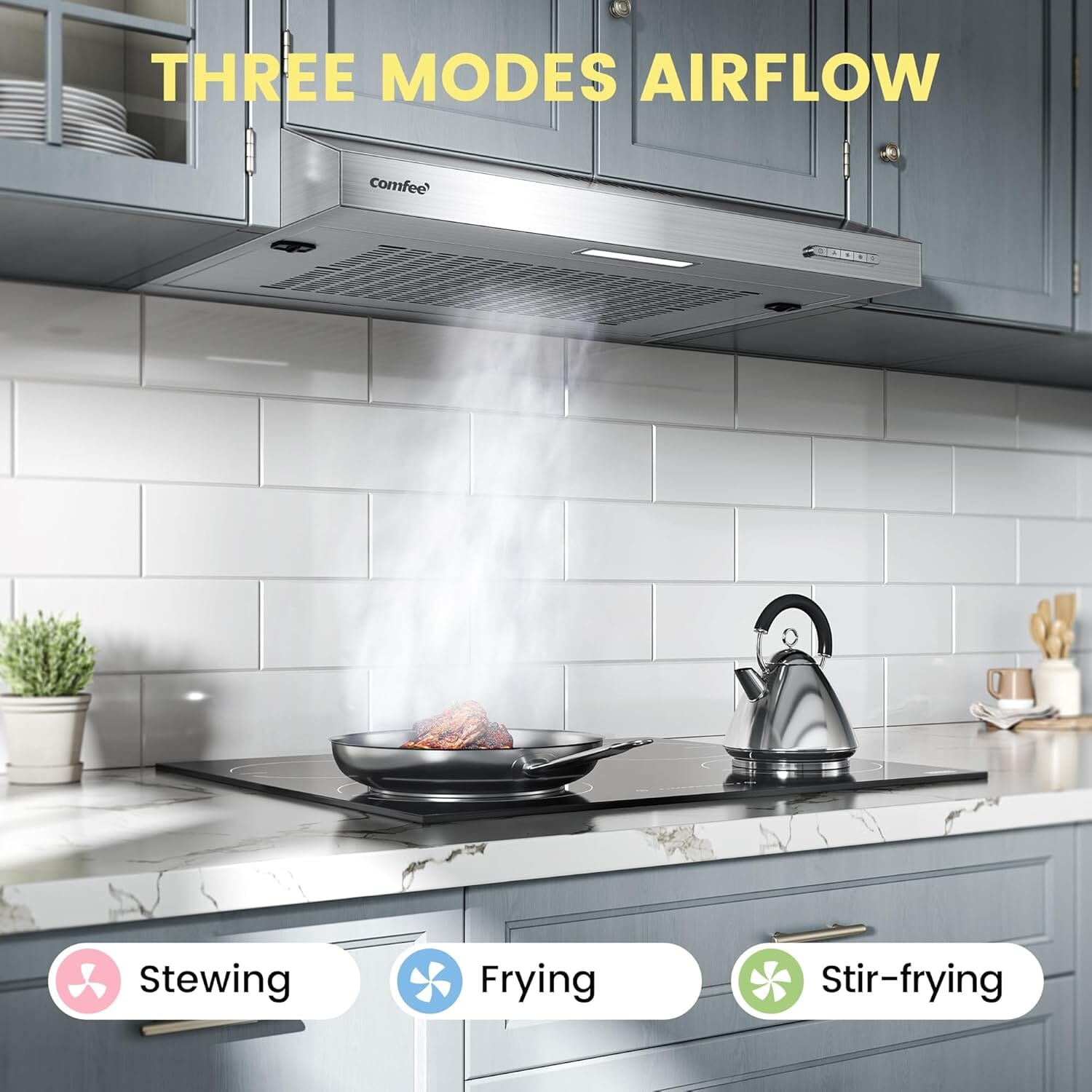 60cm Under Cabinet Wall-Mount Cooker Range Hood with 3-Speed Modes Living and Home White 
