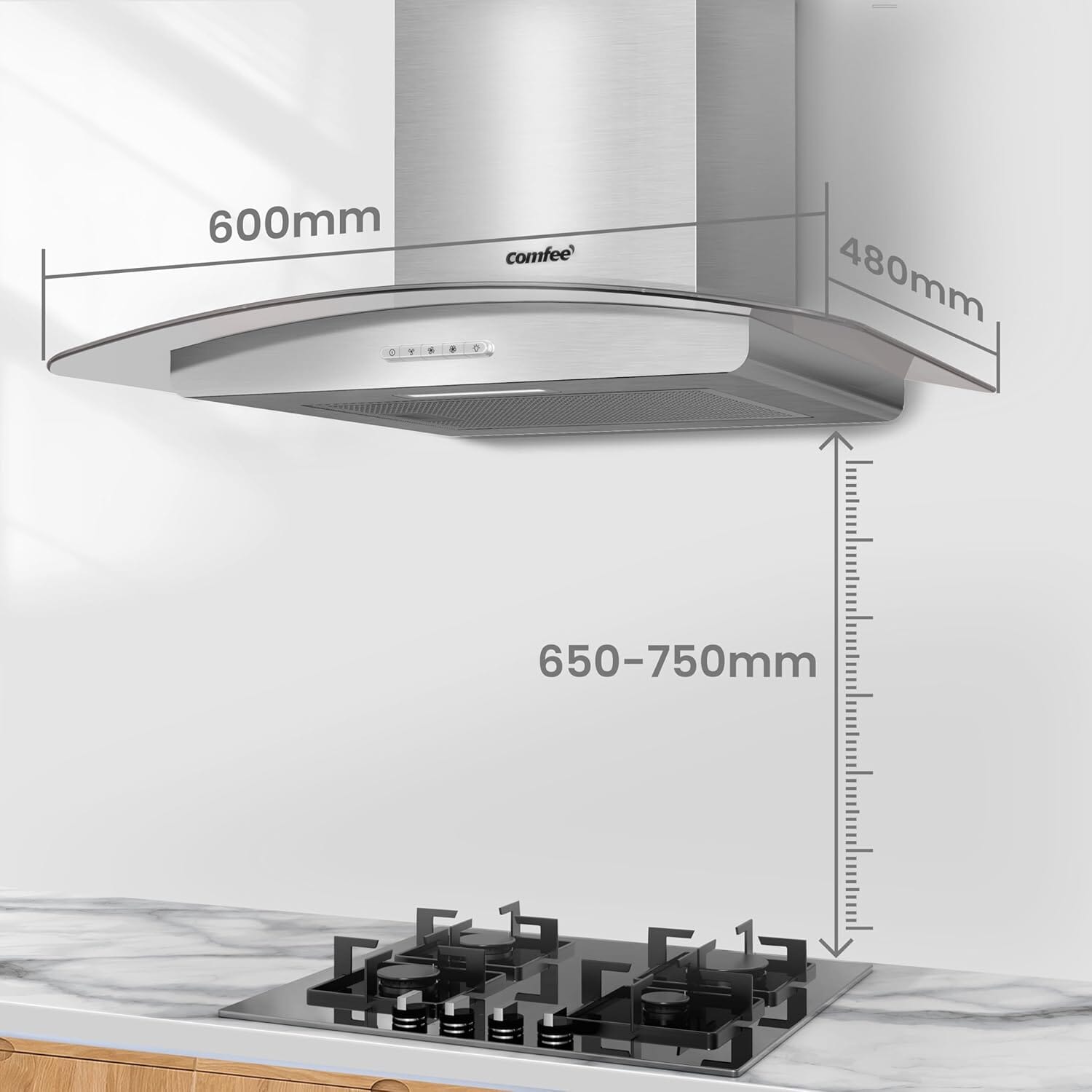 60cm Chimney Cooker Range Hood Kitchen Extractor with 3-Speed Modes Living and Home 