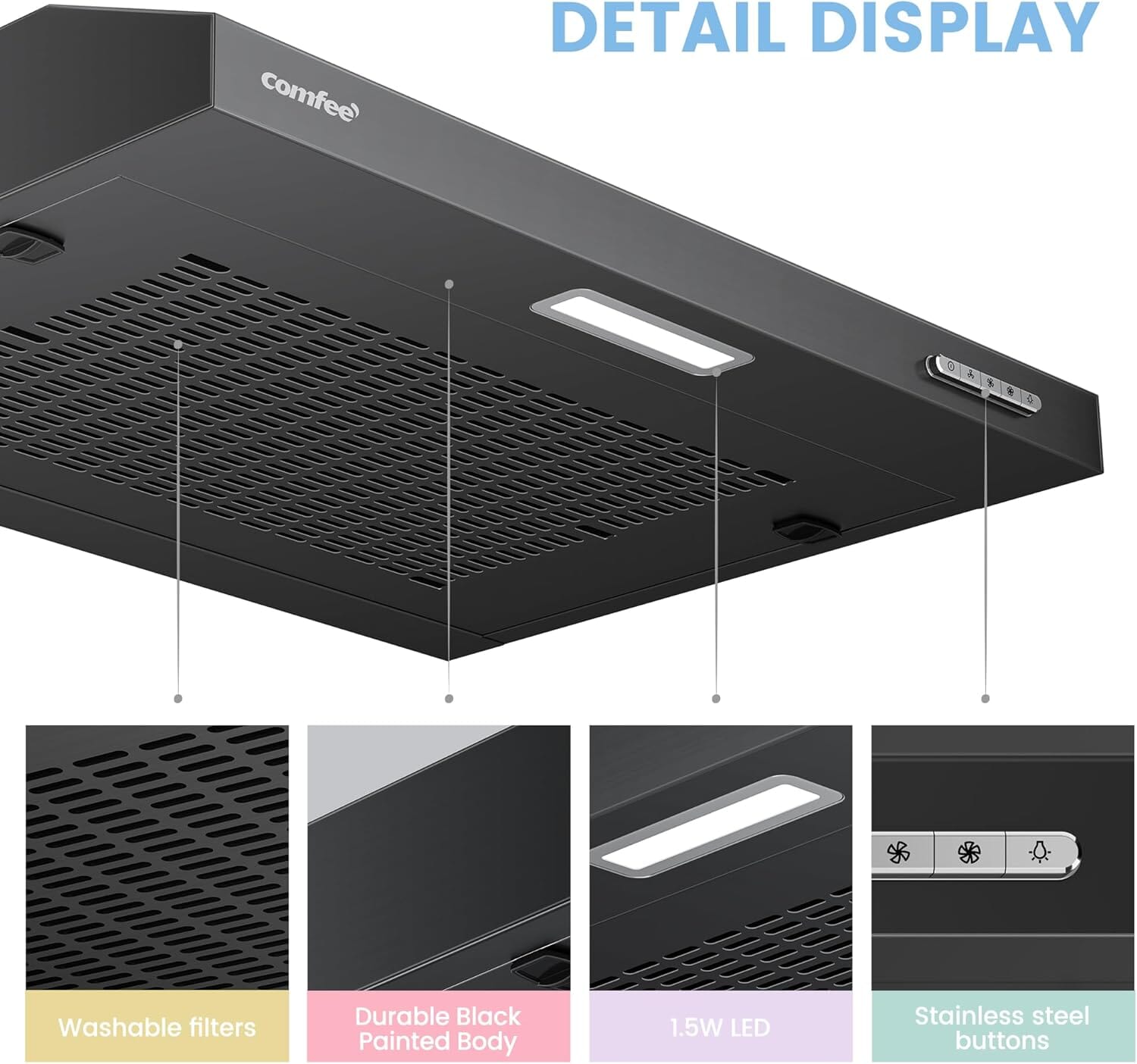 60cm Under Cabinet Wall-Mount Cooker Range Hood with 3-Speed Modes Living and Home 