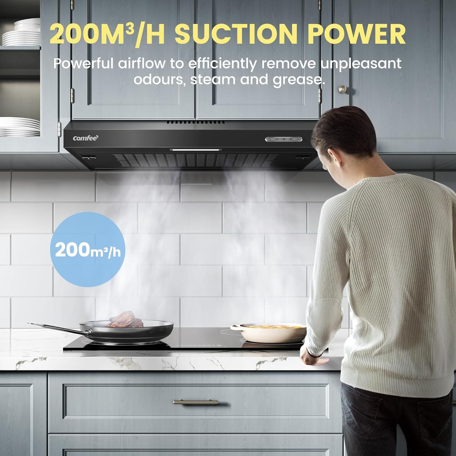 60cm Under Cabinet Wall-Mount Cooker Range Hood with 3-Speed Modes Living and Home 