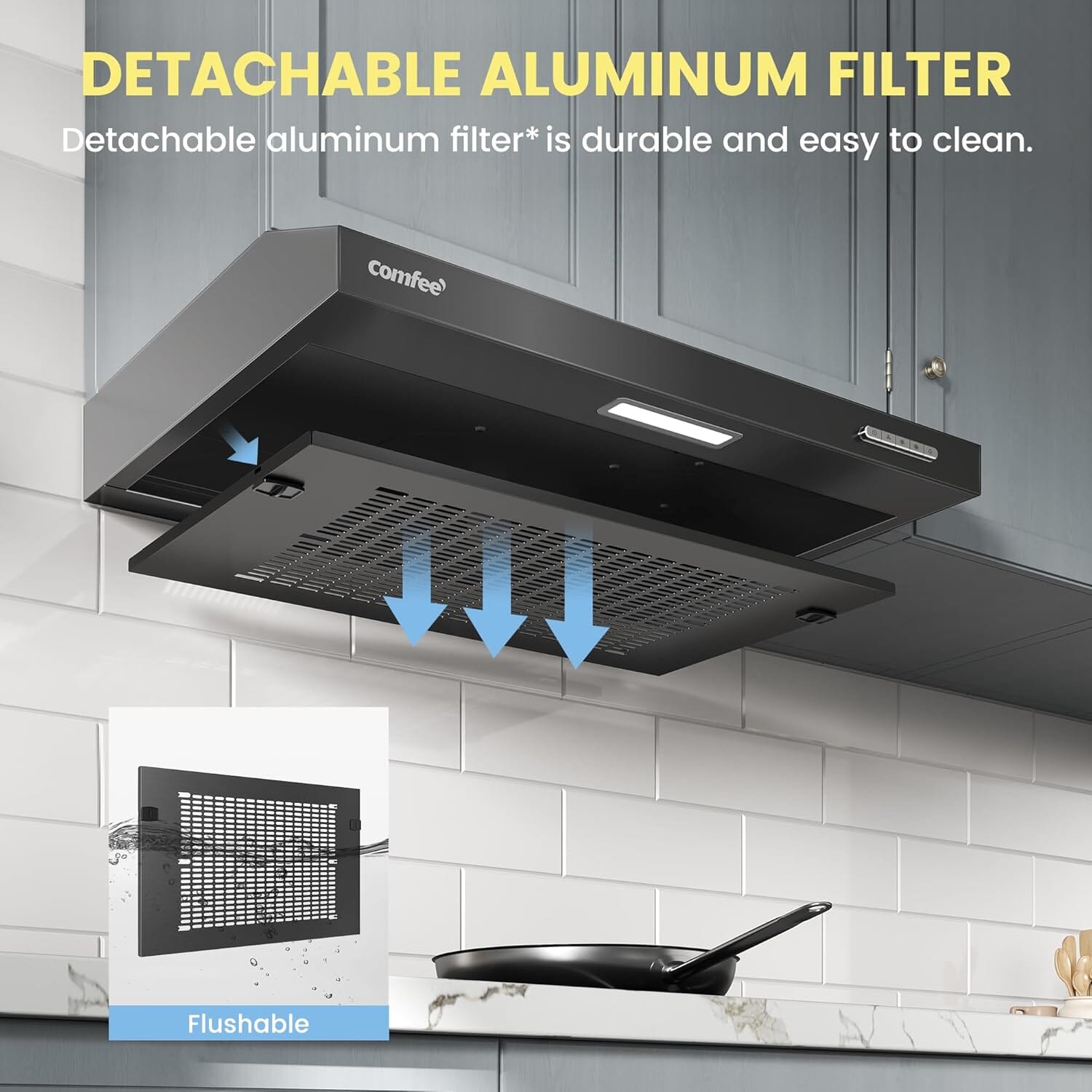 60cm Under Cabinet Wall-Mount Cooker Range Hood with 3-Speed Modes Living and Home 