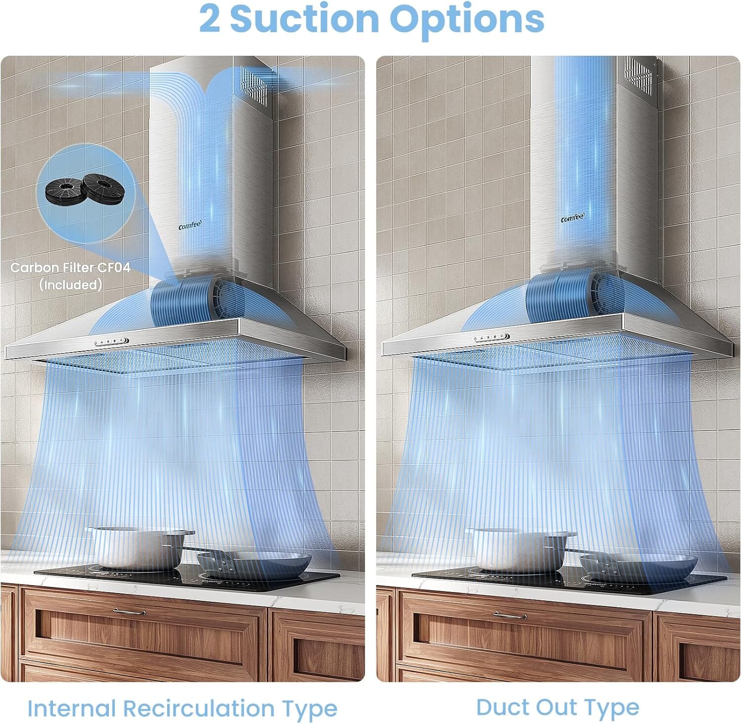 Class A+ 60cm Chimney Cooker Range Hood Kitchen Extractor with 3-Speed Modes Living and Home 