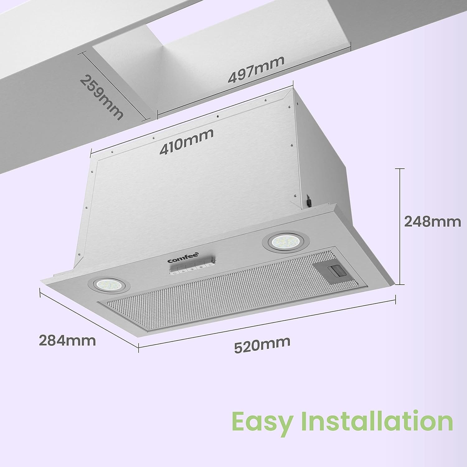 52cm Metal Insert Range Hood Cooker Extractor with 3-Speed Modes Living and Home 