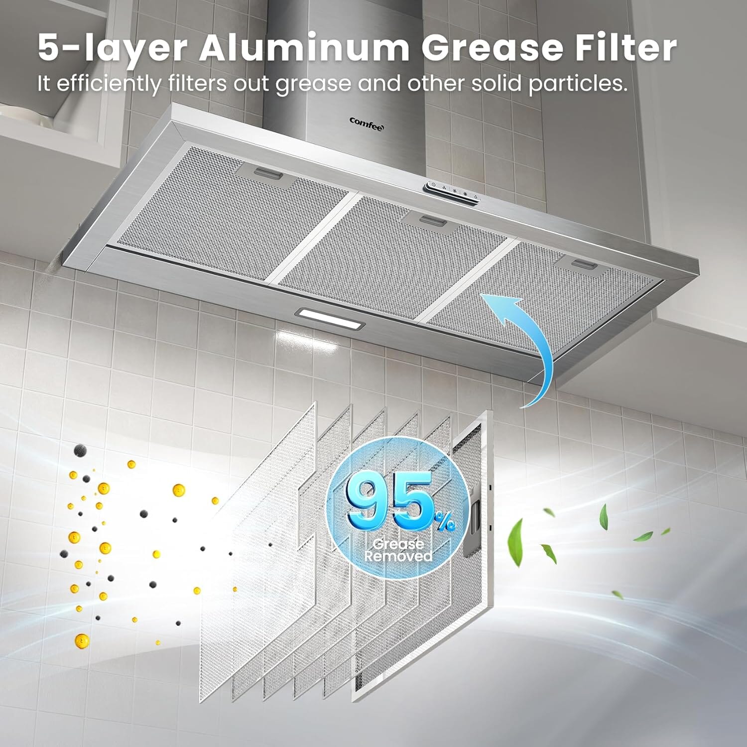 COMFEE' 90cm Chimney Cooker Hood with LED and Recirculating & Ducting System Living and Home 