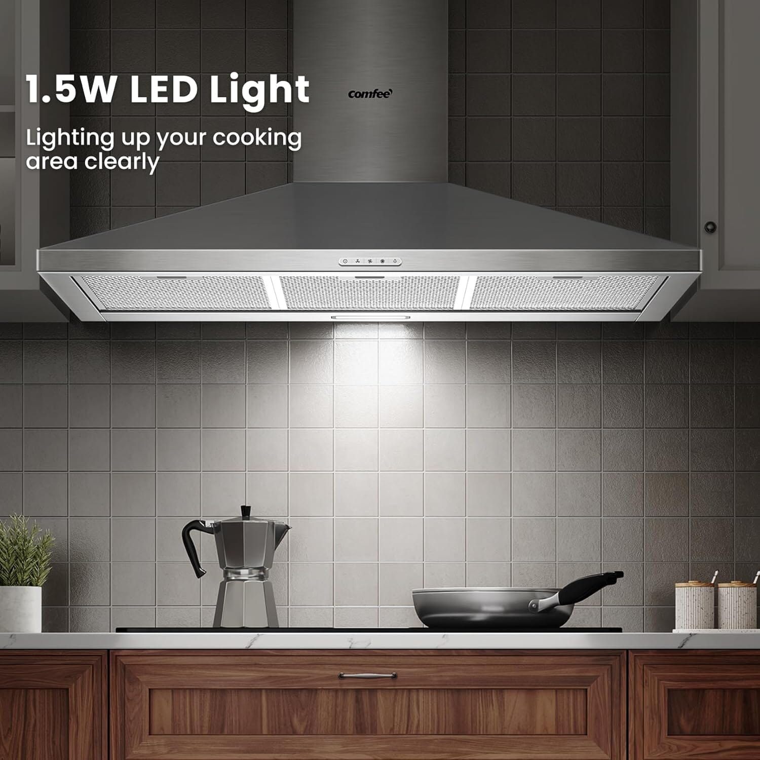 COMFEE' 90cm Chimney Cooker Hood with LED and Recirculating & Ducting System Living and Home 