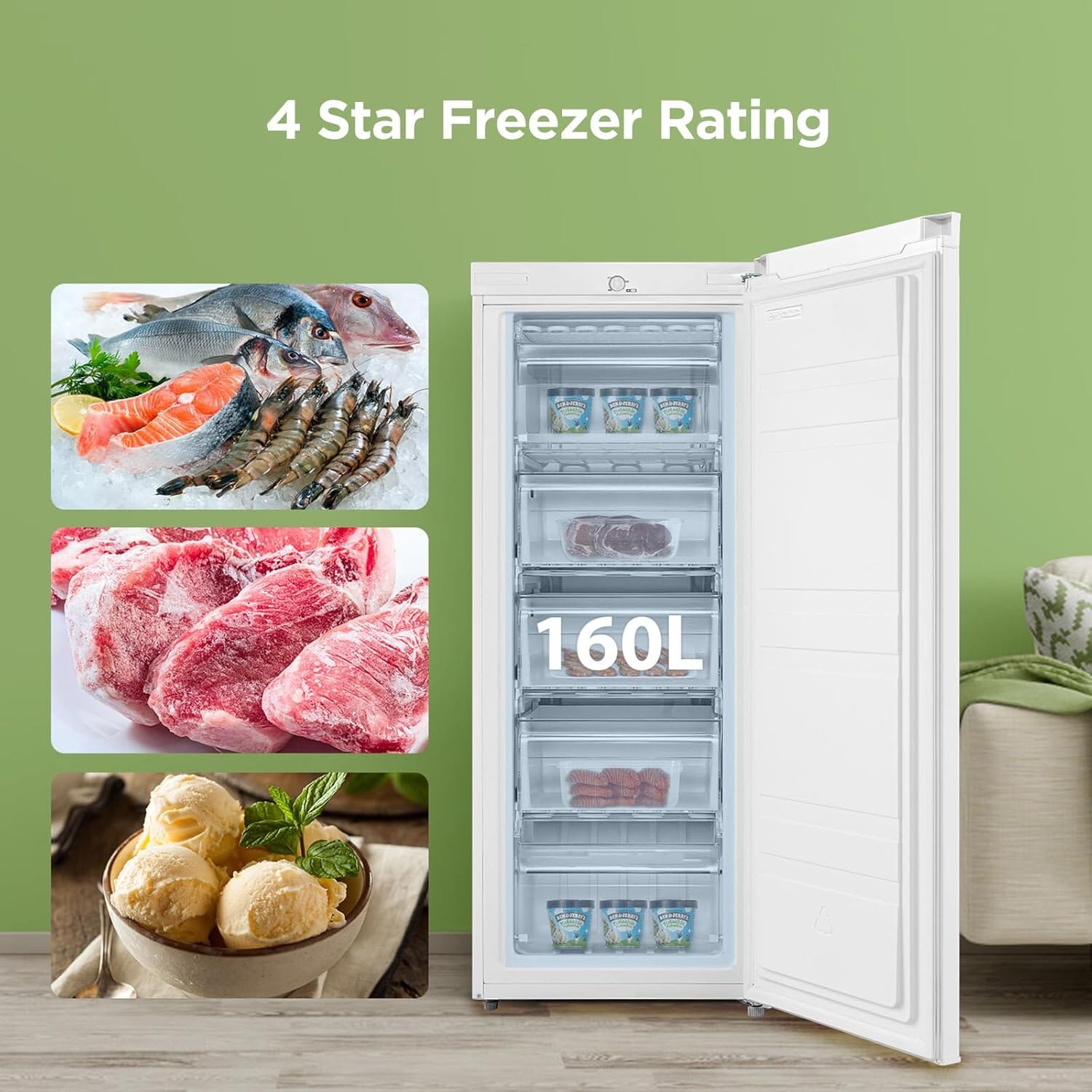 COMFEE' RCU160WH2UK(E) 160 Litre Freestanding Upright Freezer Living and Home 