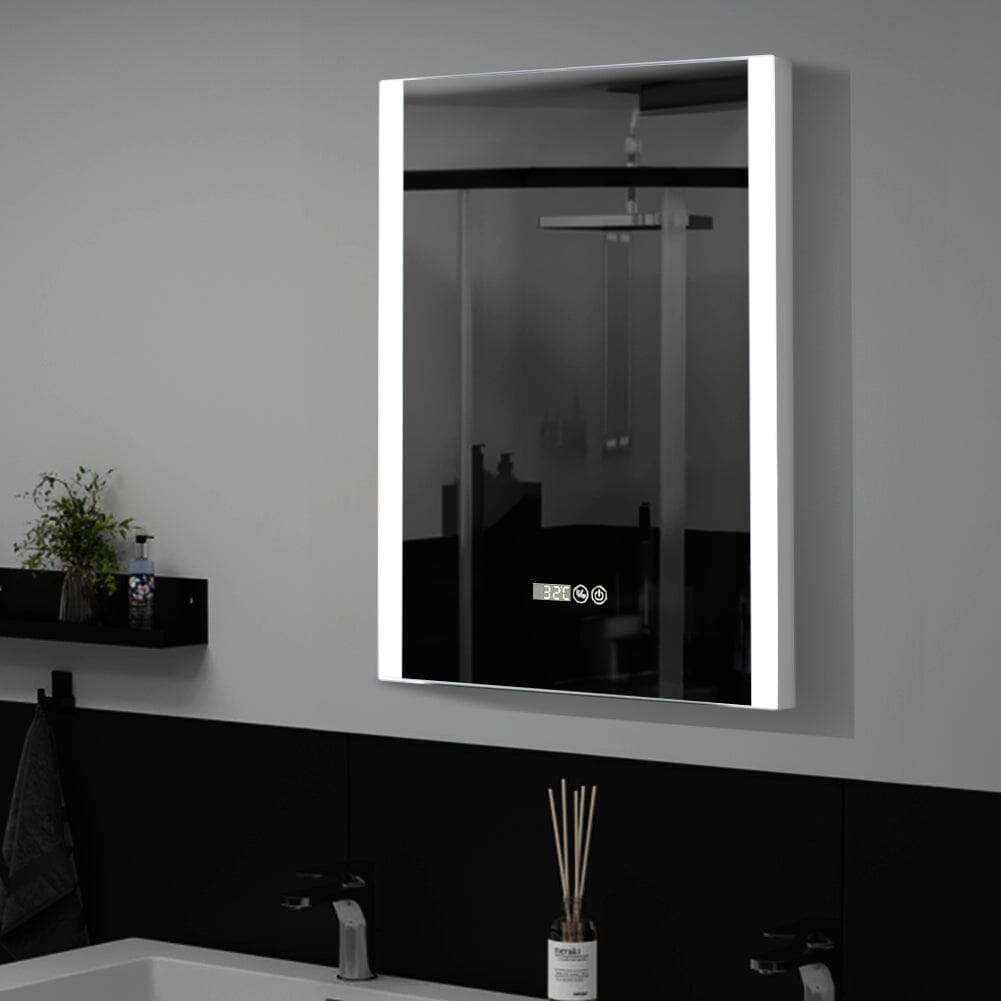Anti-Fog Aluminum LED Touch Switch Bathroom Vanity Mirror with Clock Bathroom Mirrors Living and Home Double Vertical Bar LED 