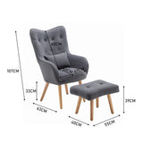 107cm Height Velvet Wingback Lounge Armchair and Footstool Wingback Chairs Living and Home 