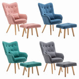 107cm Height Velvet Wingback Lounge Armchair and Footstool Wingback Chairs Living and Home 