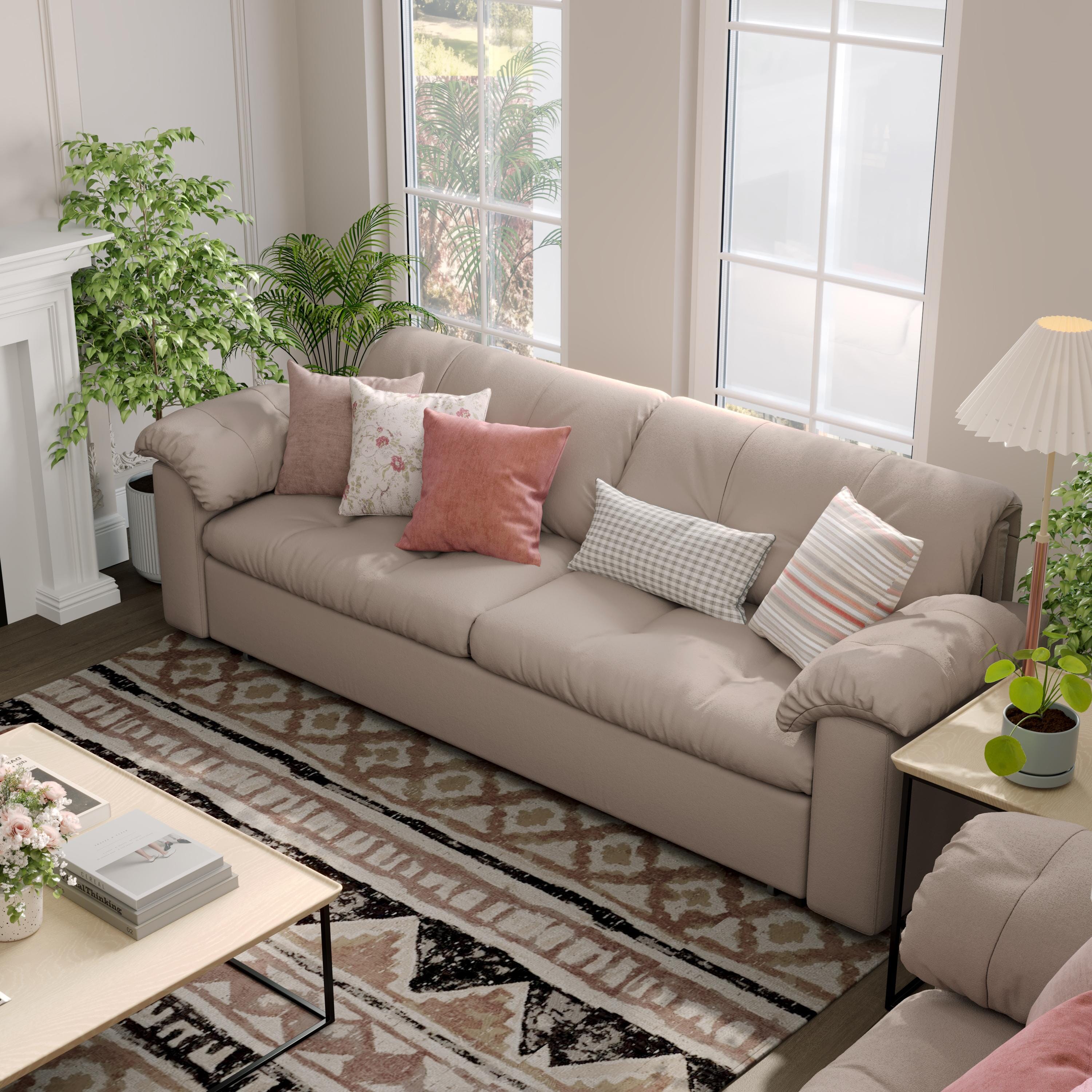 Cottonfy Multifunctional Sleeper Pull Out 2 Seater Sofa Bed with Storage Space Cottonfy UK 195CM Taupe pink 