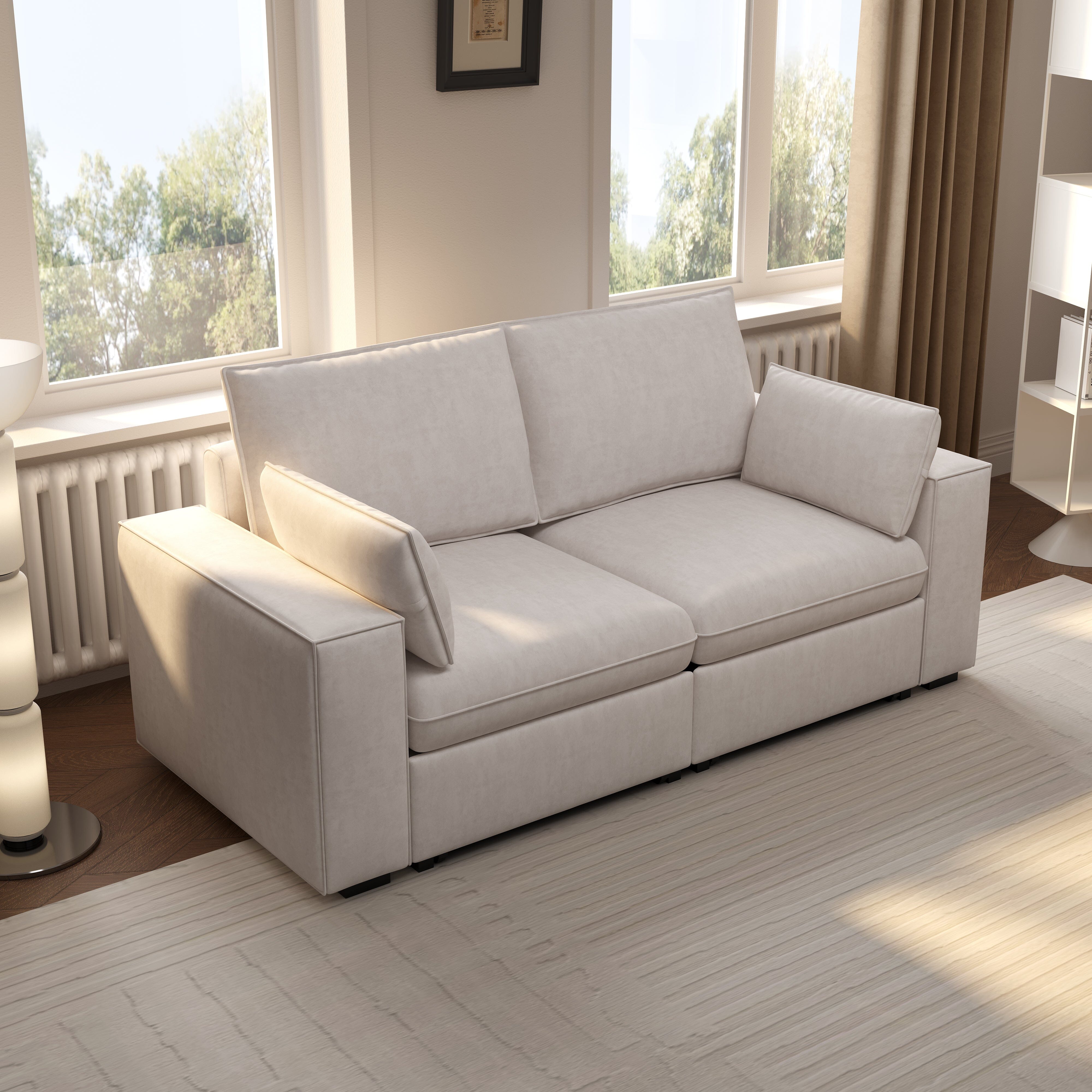 Cottonfy Creamy Tofu Block Pullout Sofa Bed with Storage Cottonfy UK 