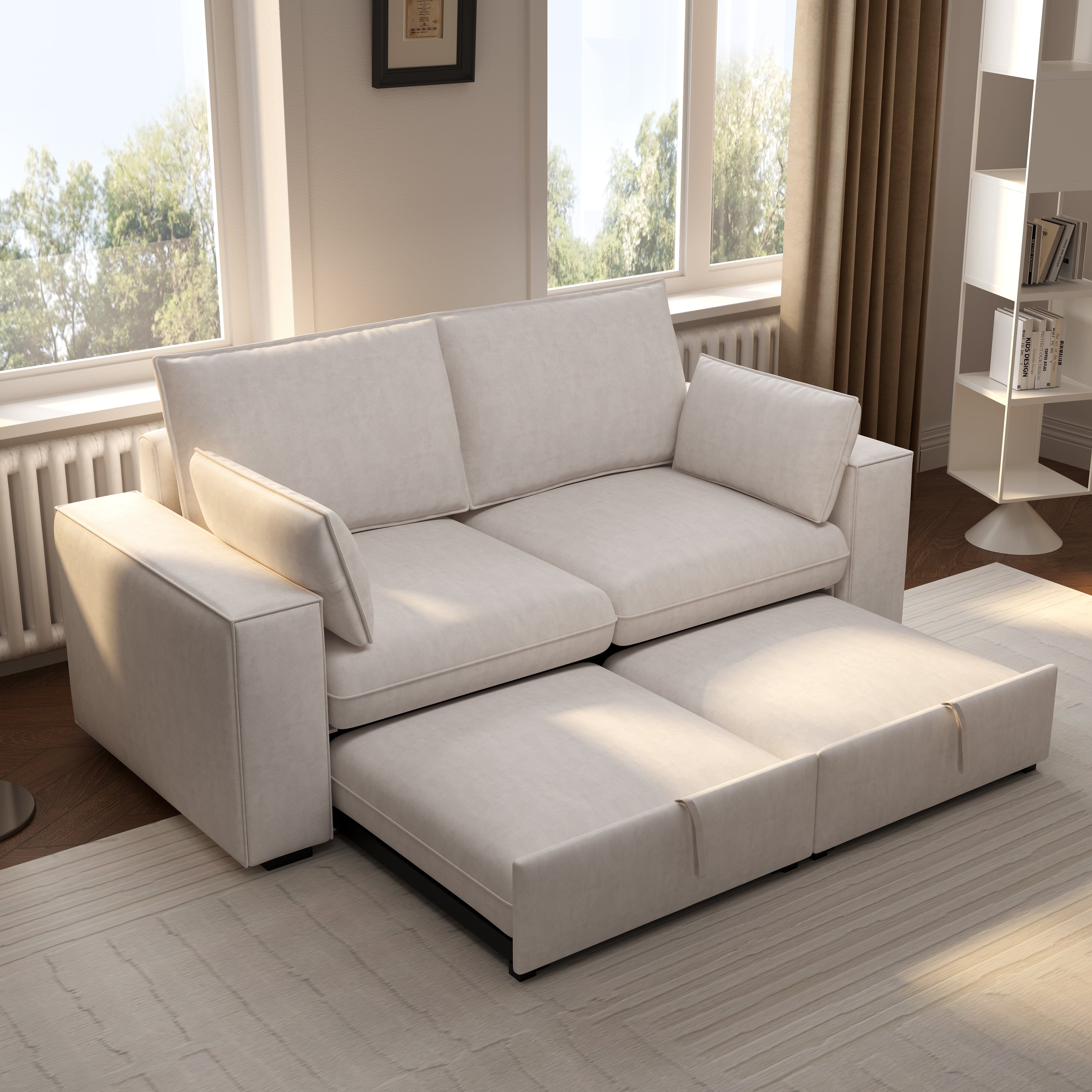 Cottonfy Creamy Tofu Block Pullout Sofa Bed with Storage Cottonfy UK 