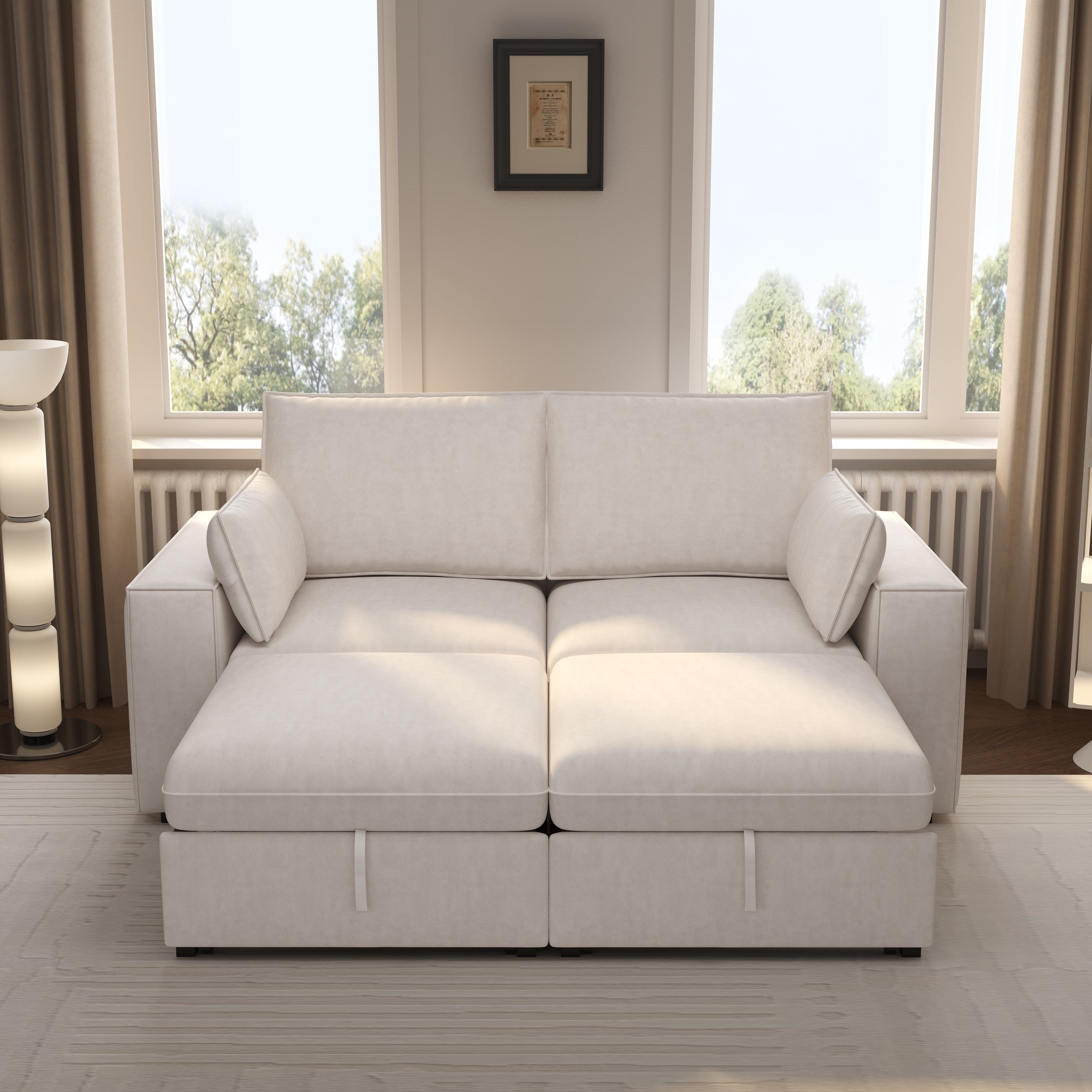 Cottonfy Creamy Tofu Block Pullout Sofa Bed with Storage Cottonfy UK 