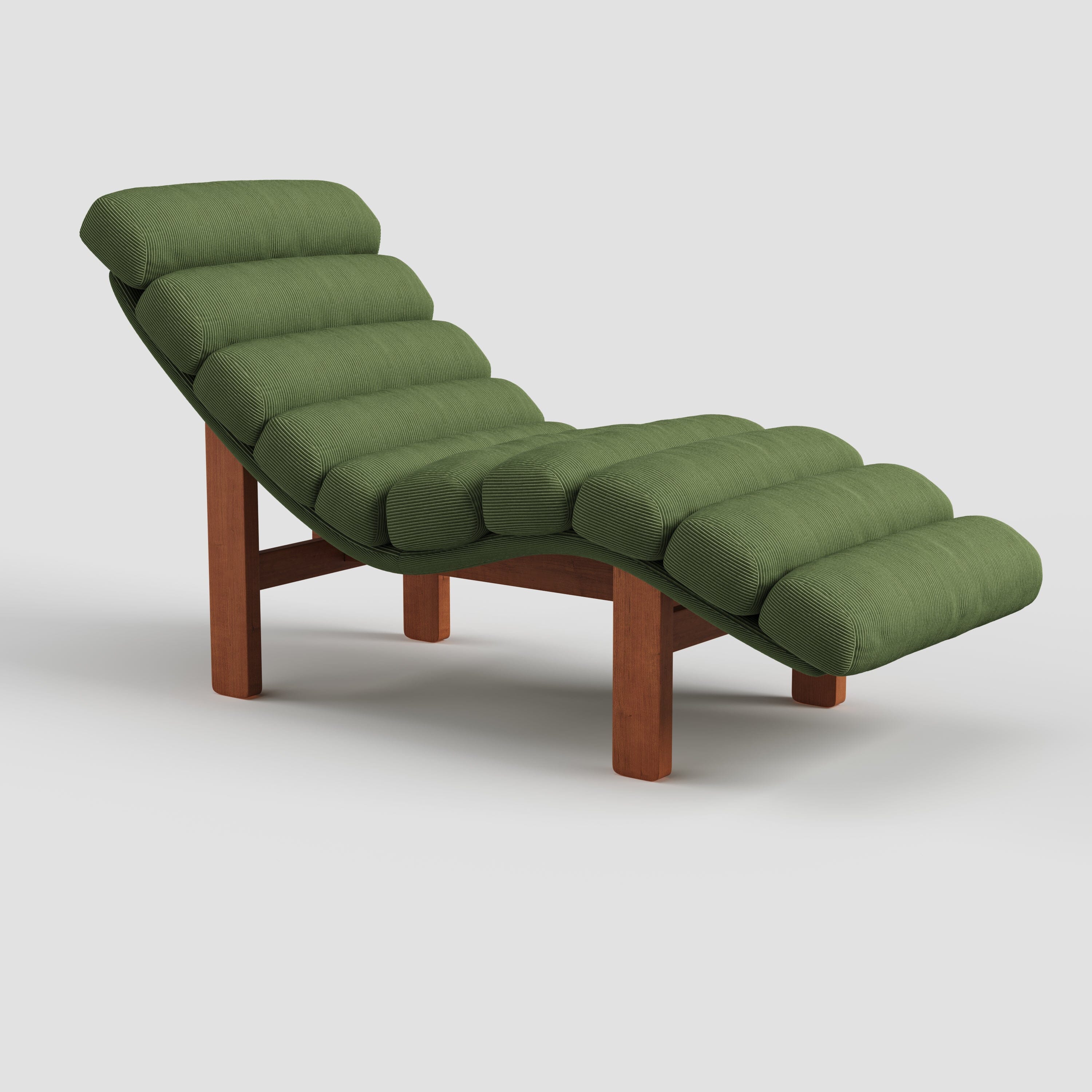 Cottonfy Modern Ergonomic Corduroy Chaise Lounge with Natural Wooden Frame Living and Home Green(Corduroy) 