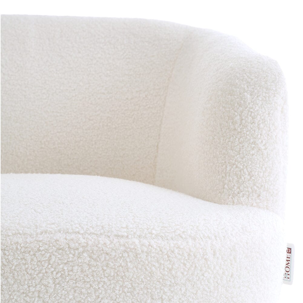 White Boucle Teddy Fabric Armchair with Metal Legs